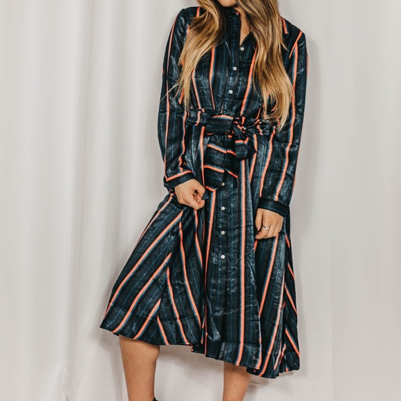 NEW // Multi Striped Button Down Midi Dress - Teal - Picture 4 of 6